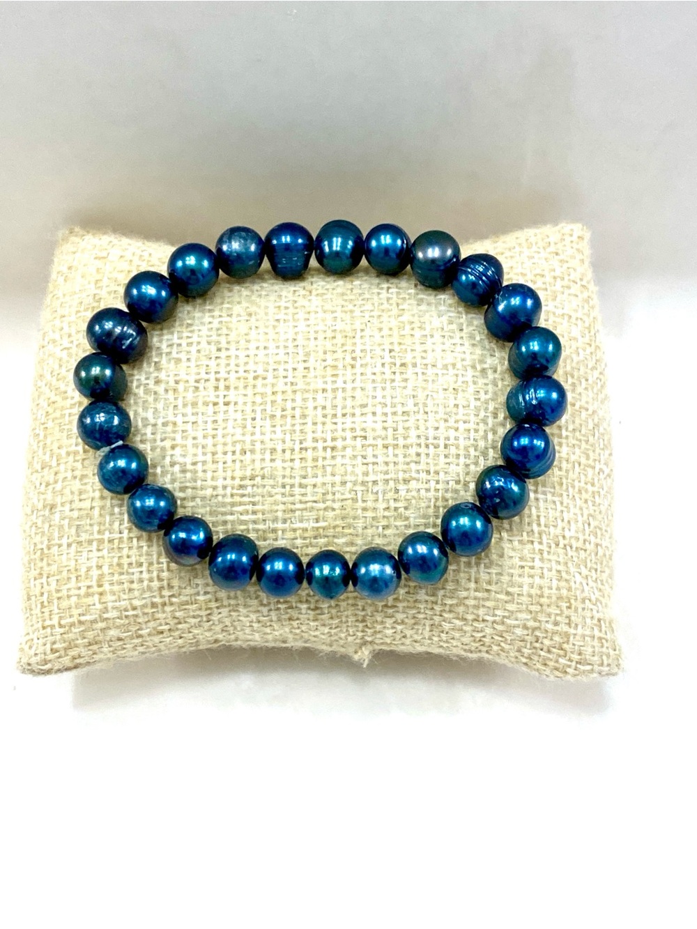 Iridescent Deep Blue Freshwater Pearl Stretch Bracelet